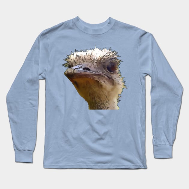 Beautiful Artistic Grumpy Ostrich Vector Cut Out Long Sleeve T-Shirt by taiche